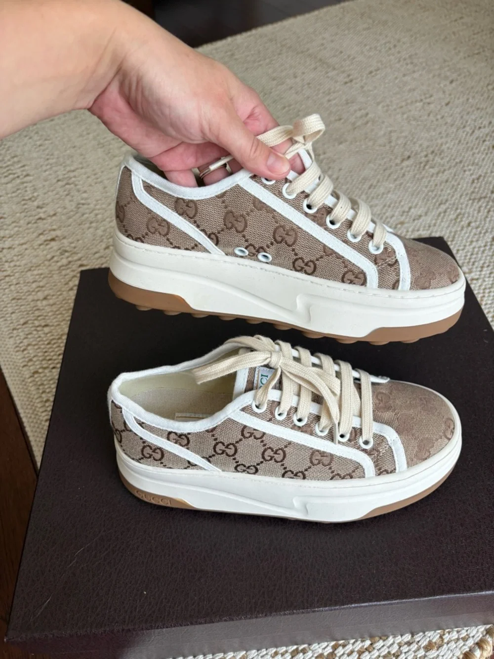GUCCI GG Canvas Low-Top Platform Sneakers Women’s US 7.5 Tennis Track Style - Picture 12 of 13